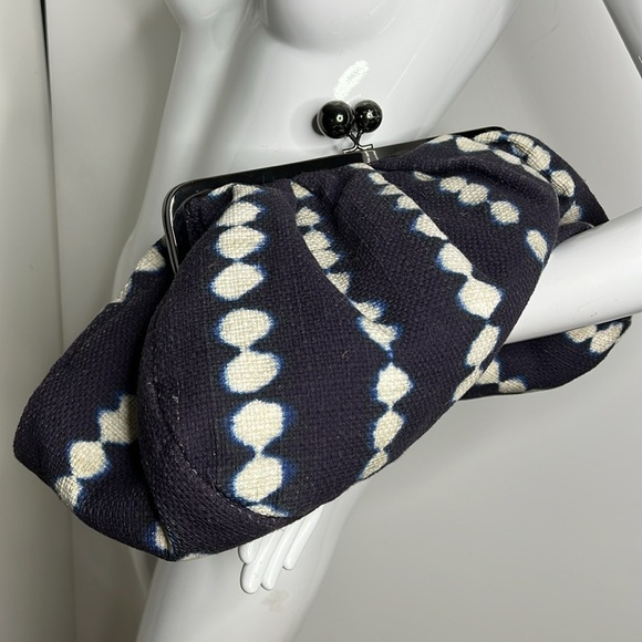 MaxMara Weekend Wool Blue Off White XL Kisslock Three Way Bag - Picture 1 of 15